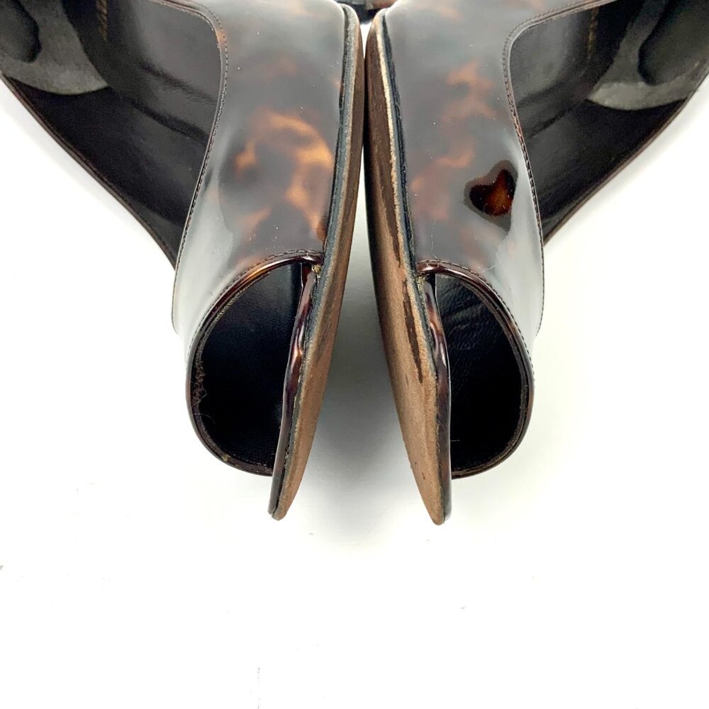 Stuart Weitzman Brown Patent Leather Tortoise Shell Peep Toe Pumps Size 9.5M - Picture 11 of 16
